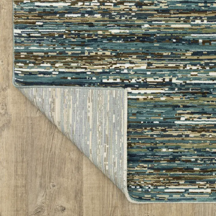 8' Blue Brown And Ivory Striped Runner Rug