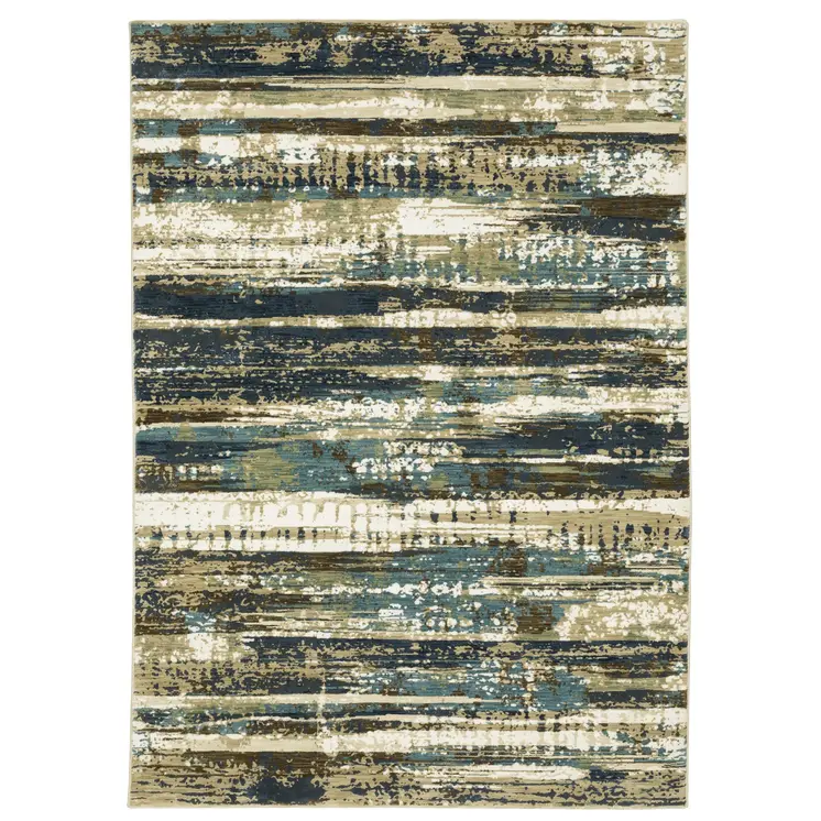 3' X 5' Beige And Blue Abstract Area Rug