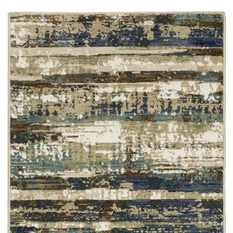 8' Beige And Blue Abstract Runner Rug