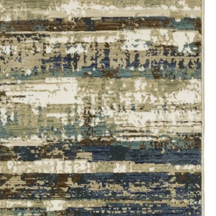 8' Beige And Blue Abstract Runner Rug