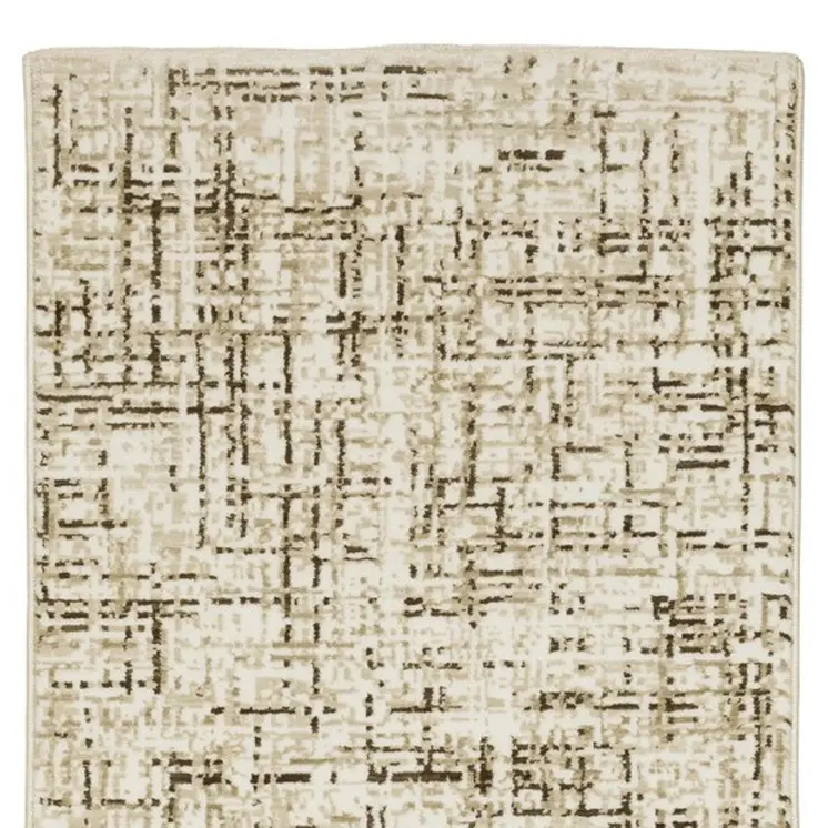 8' Ivory And Brown Abstract Runner Rug