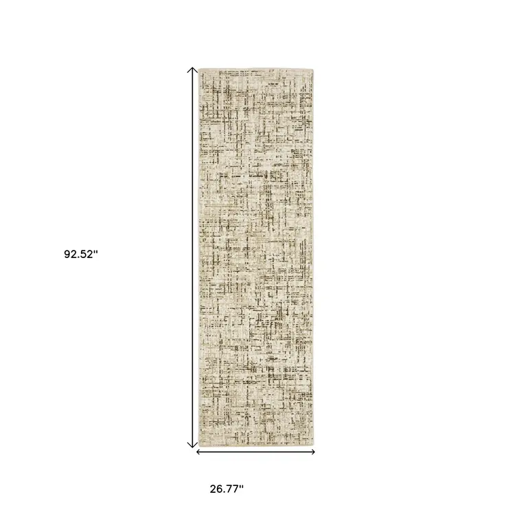 8' Ivory And Brown Abstract Runner Rug