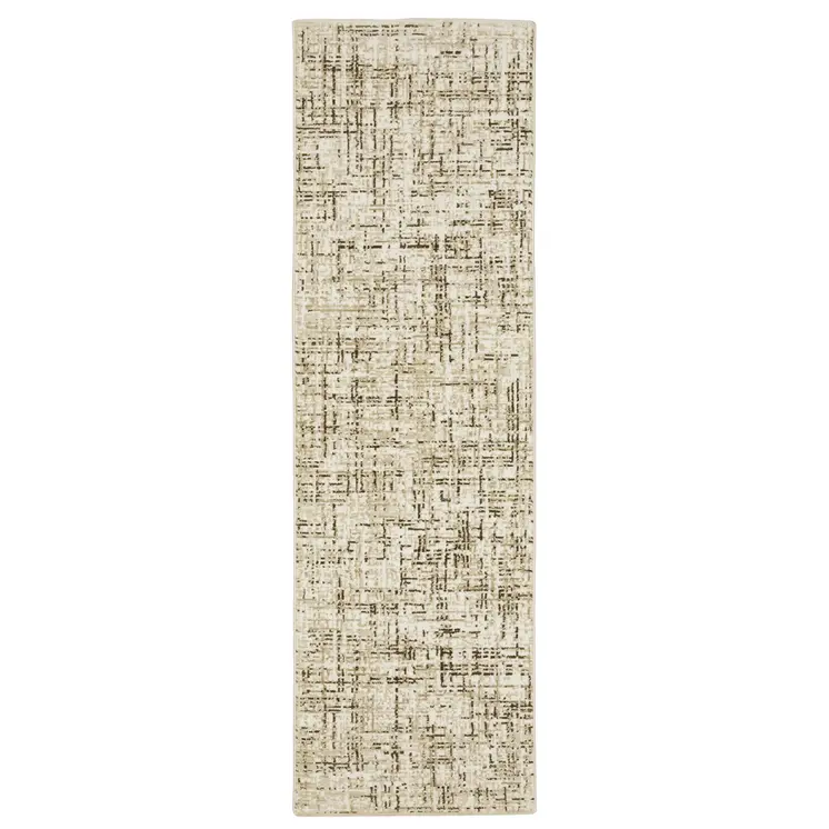 8' Ivory And Brown Abstract Runner Rug