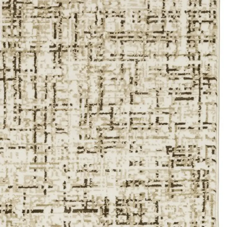 8' Ivory And Brown Abstract Runner Rug