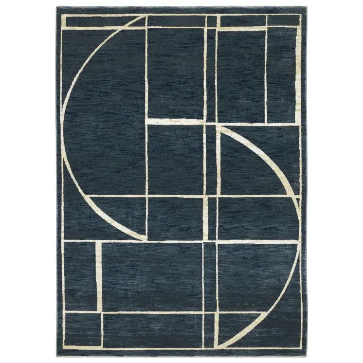 3' X 5' Blue And Ivory Geometric Area Rug