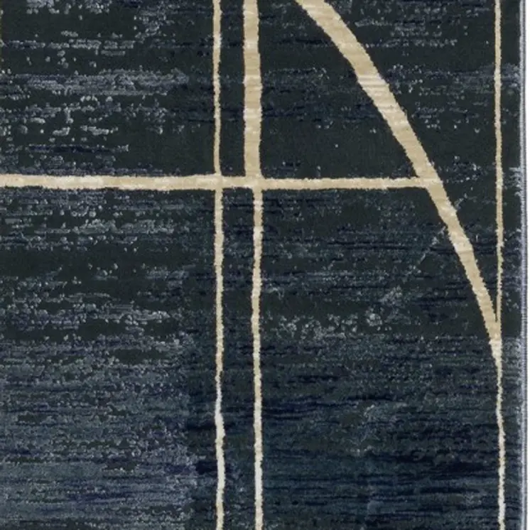 8' Blue And Ivory Geometric Runner Rug