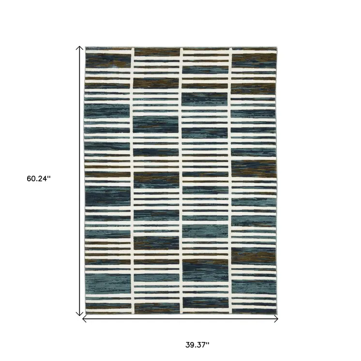 3' X 5' Ivory And Blue Geometric Area Rug