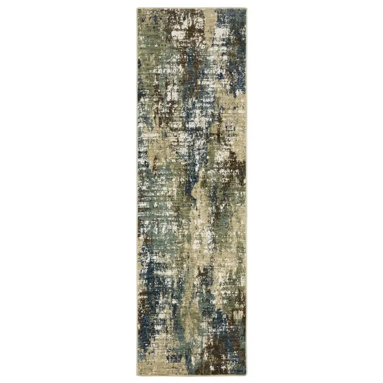 8' Blue And Green Abstract Runner Rug