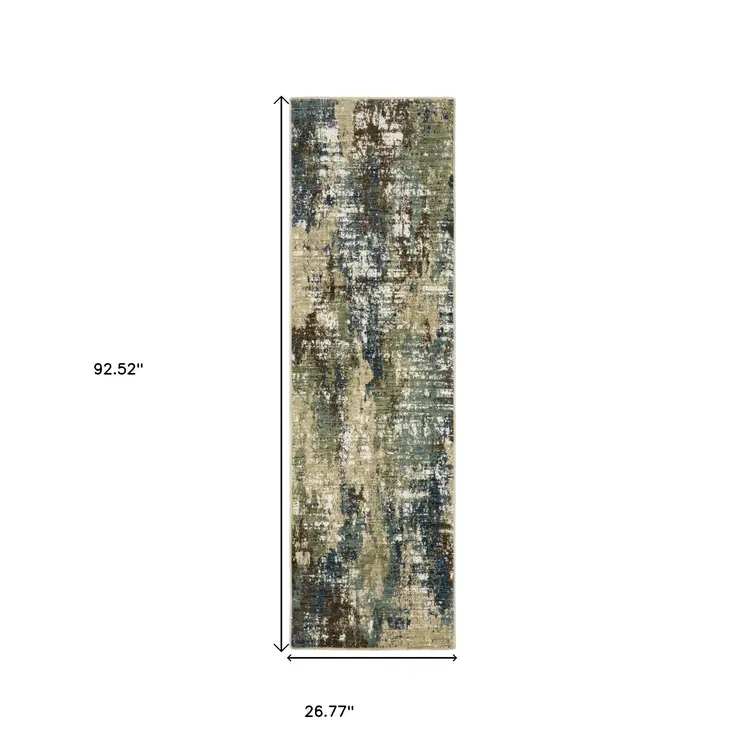 8' Blue And Green Abstract Runner Rug