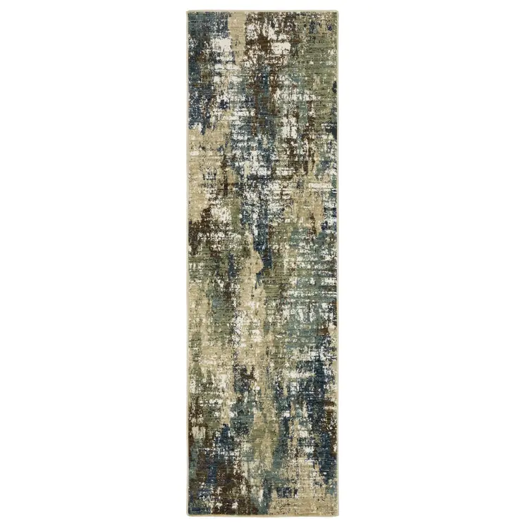 8' Blue And Green Abstract Runner Rug