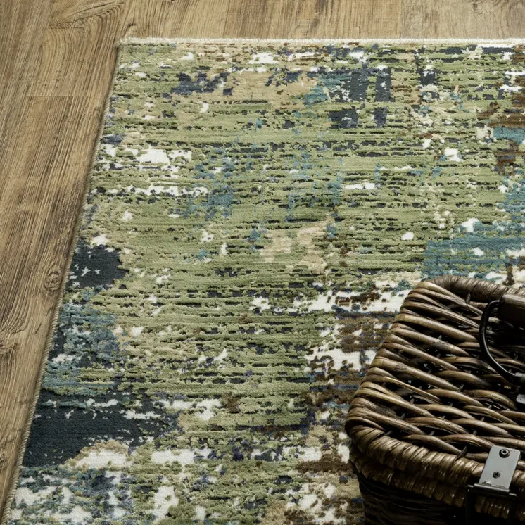 8' Blue And Green Abstract Runner Rug