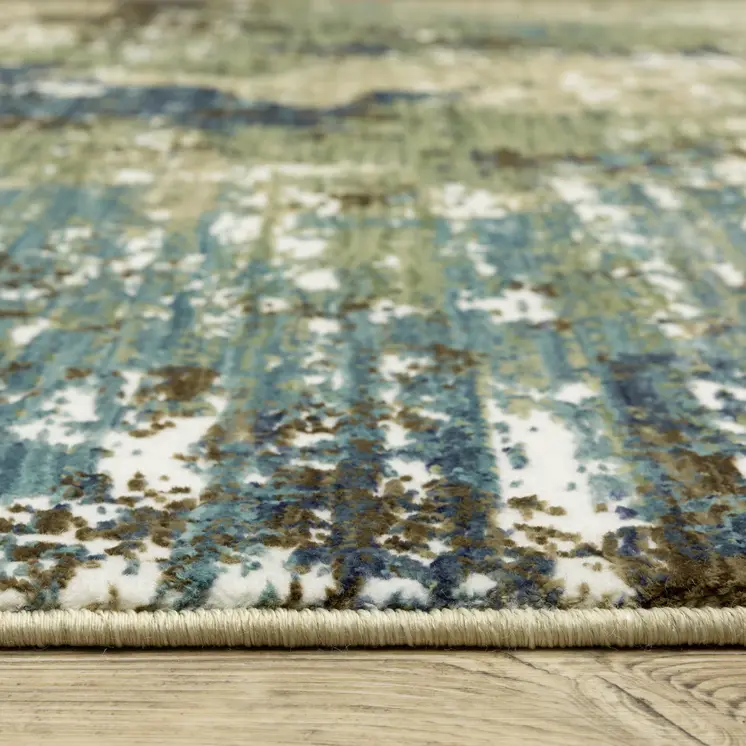 8' Blue And Green Abstract Runner Rug