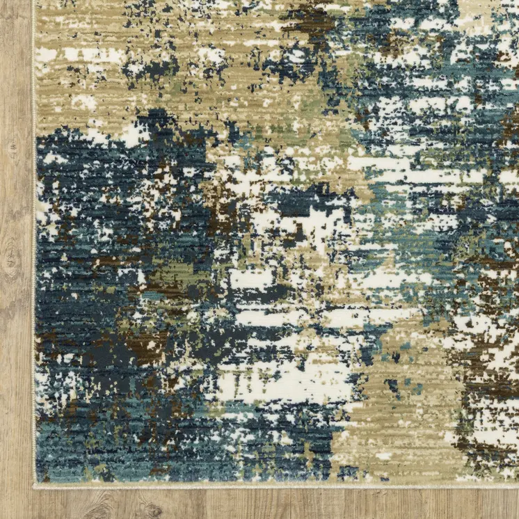 8' Blue And Green Abstract Runner Rug