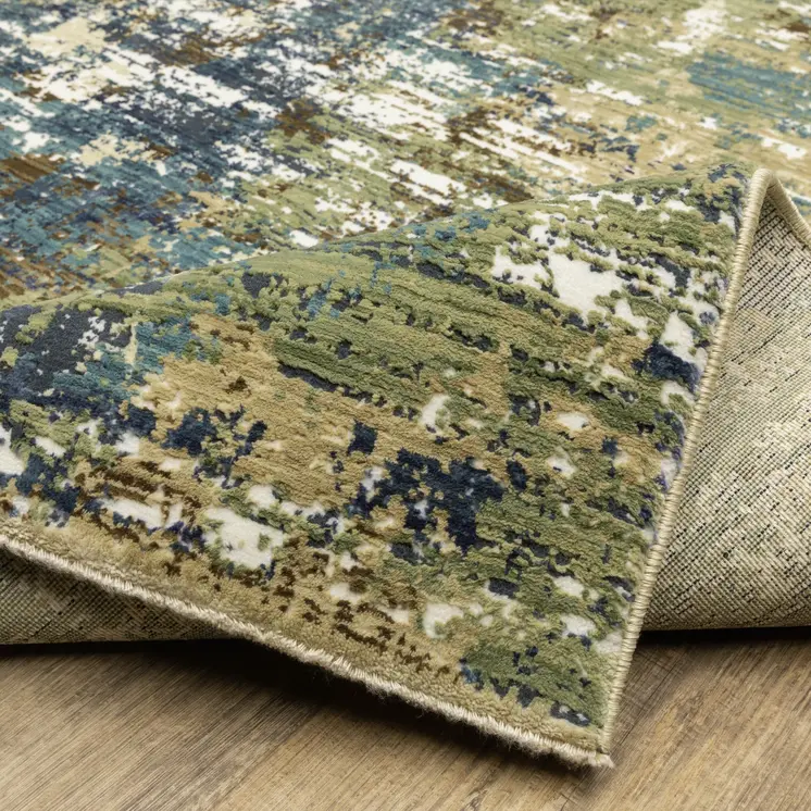 8' Blue And Green Abstract Runner Rug