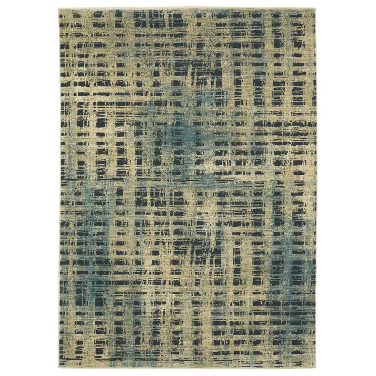 3' X 5' Beige And Blue Geometric Area Rug