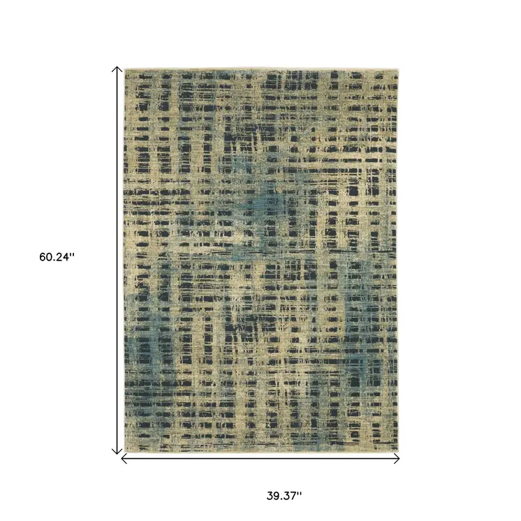 3' X 5' Beige And Blue Geometric Area Rug