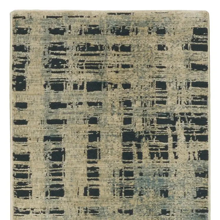 8' Beige And Blue Geometric Runner Rug