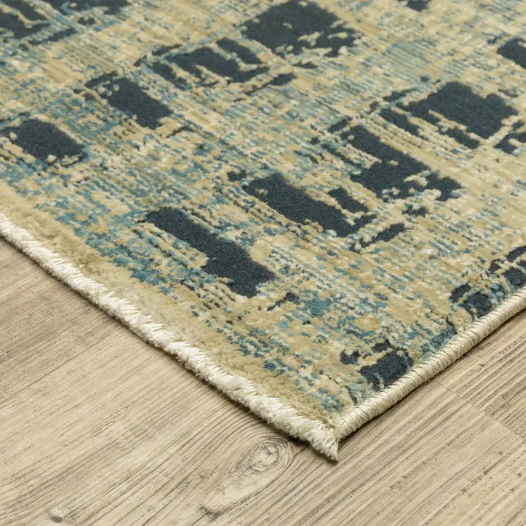 8' Beige And Blue Geometric Runner Rug
