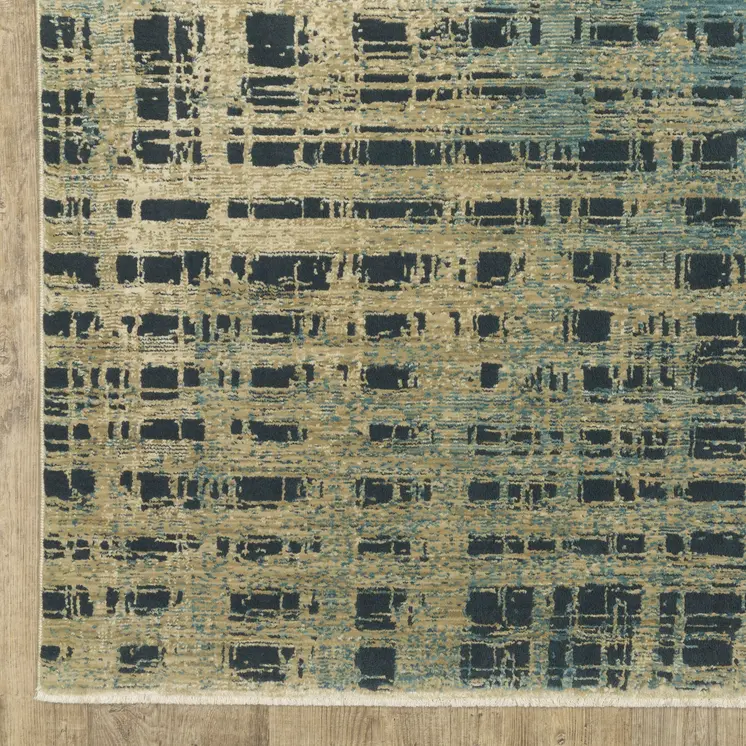 8' Beige And Blue Geometric Runner Rug