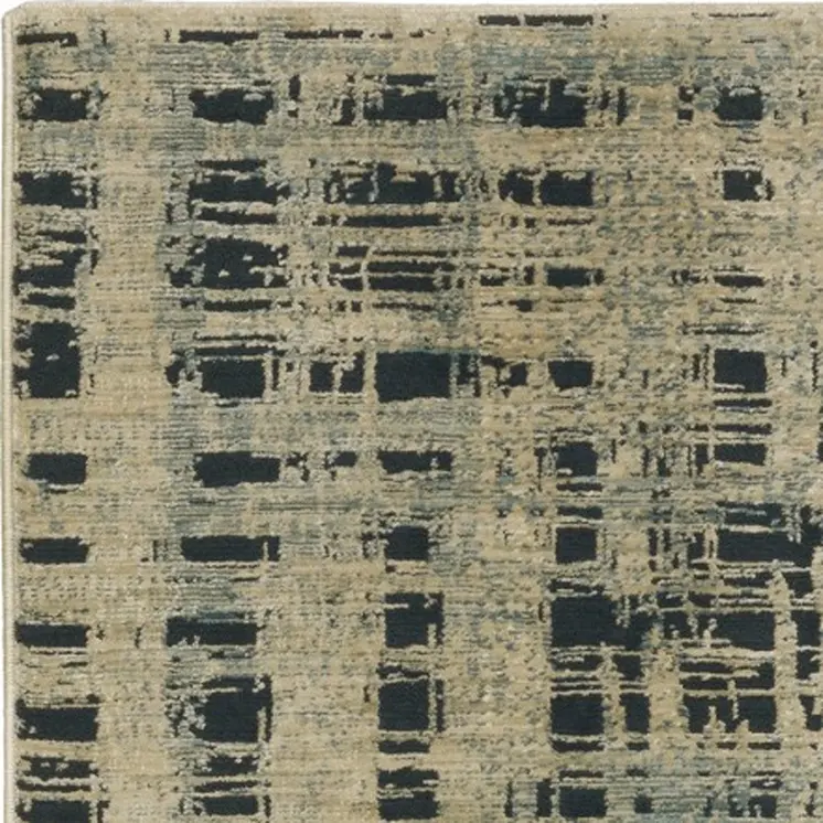 8' Beige And Blue Geometric Runner Rug