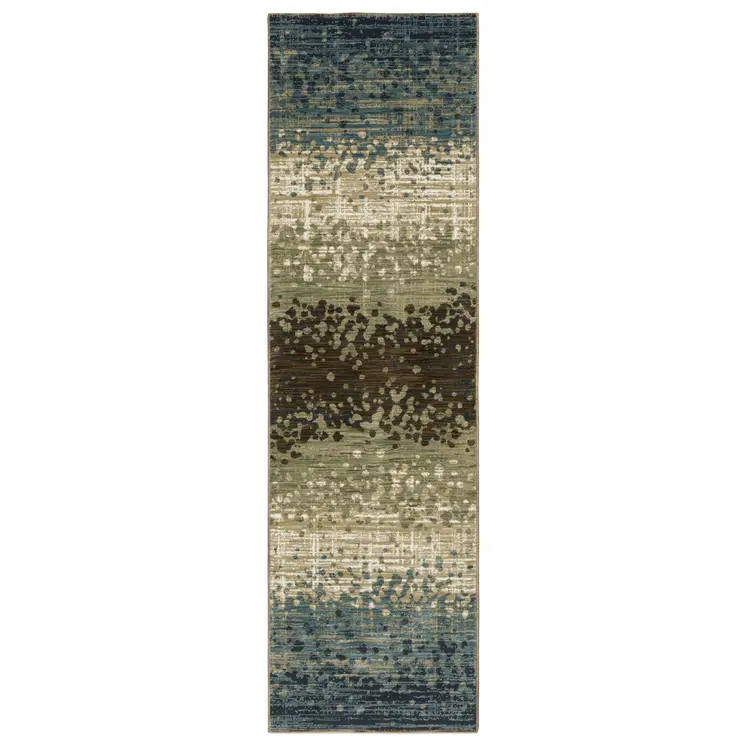 8' Blue And Brown Abstract Runner Rug