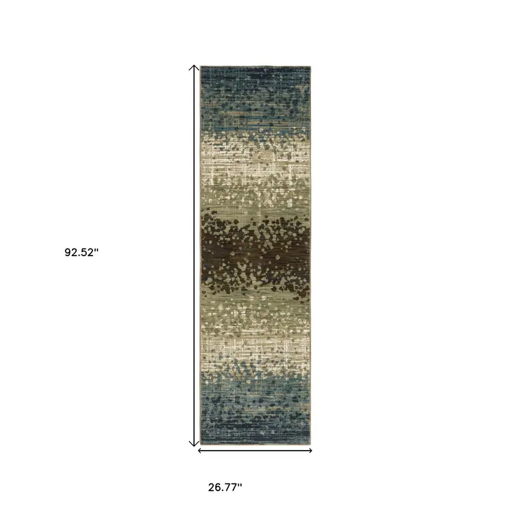 8' Blue And Brown Abstract Runner Rug