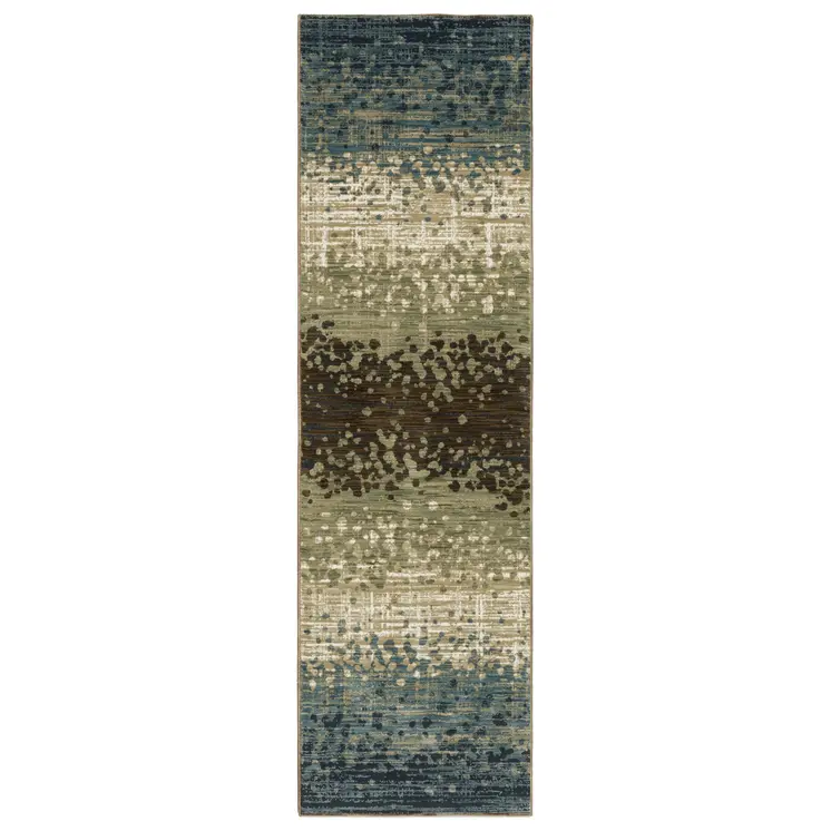 8' Blue And Brown Abstract Runner Rug