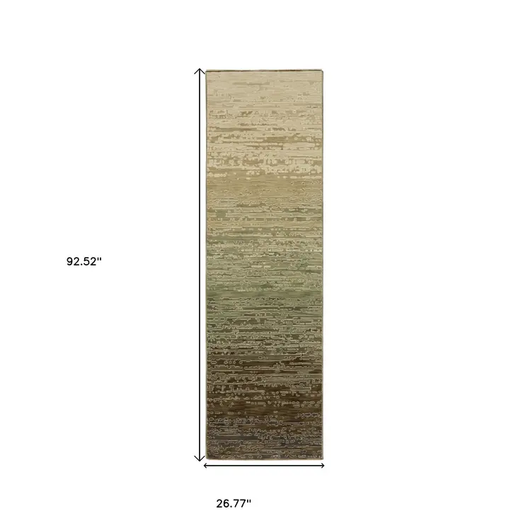 8' Brown And Green Abstract Runner Rug