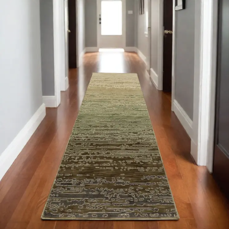 8' Brown And Green Abstract Runner Rug