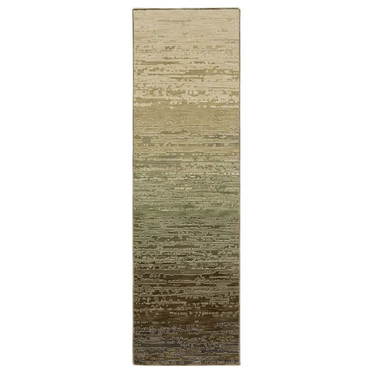 8' Brown And Green Abstract Runner Rug