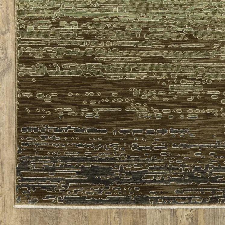 8' Brown And Green Abstract Runner Rug
