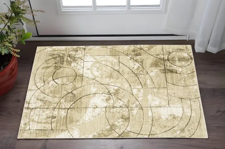 3' X 5' Beige And Brown Geometric Area Rug