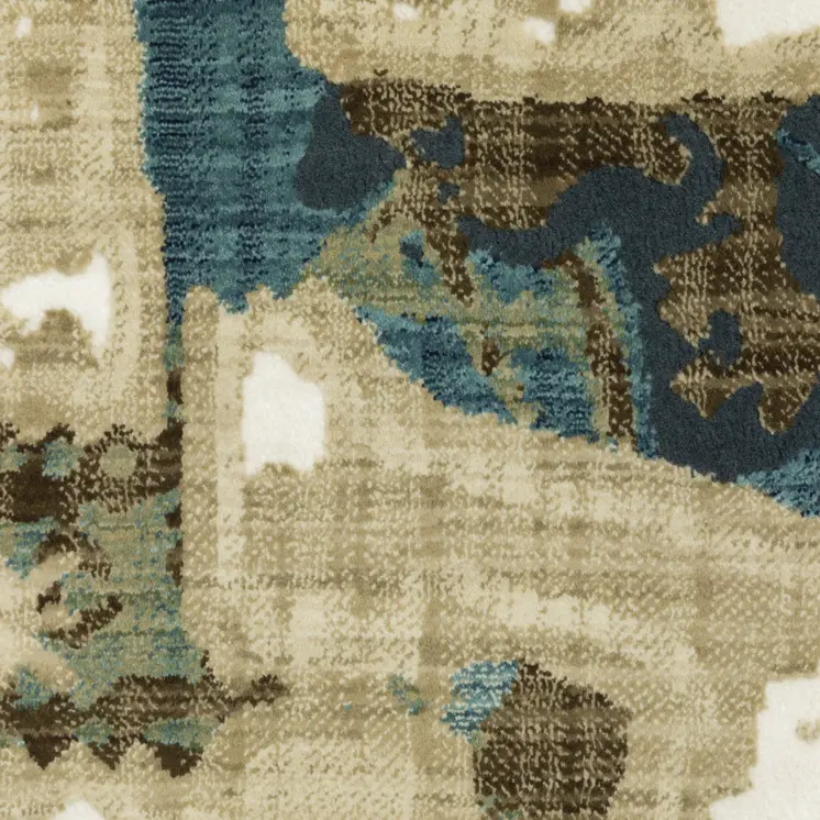 3' X 5' Beige Blue And Brown Abstract Area Rug
