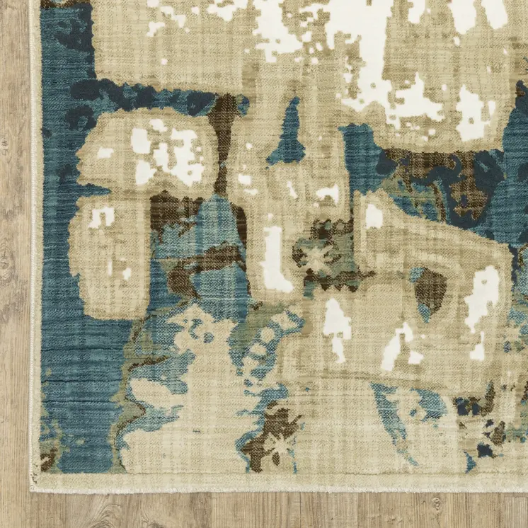 3' X 5' Beige Blue And Brown Abstract Area Rug