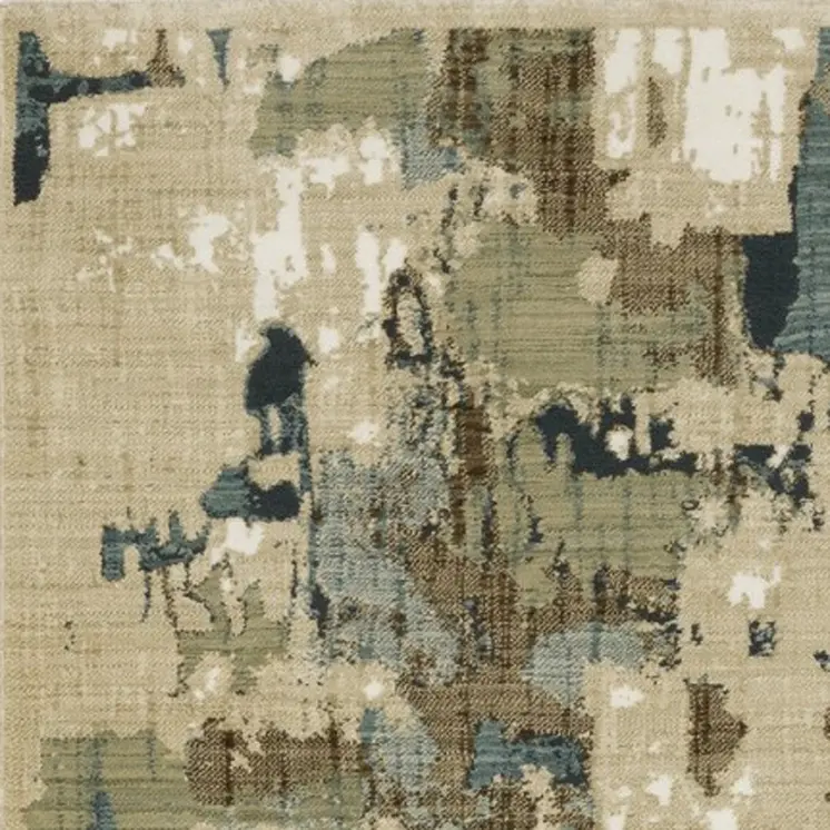 8' Beige Blue And Brown Abstract Runner Rug