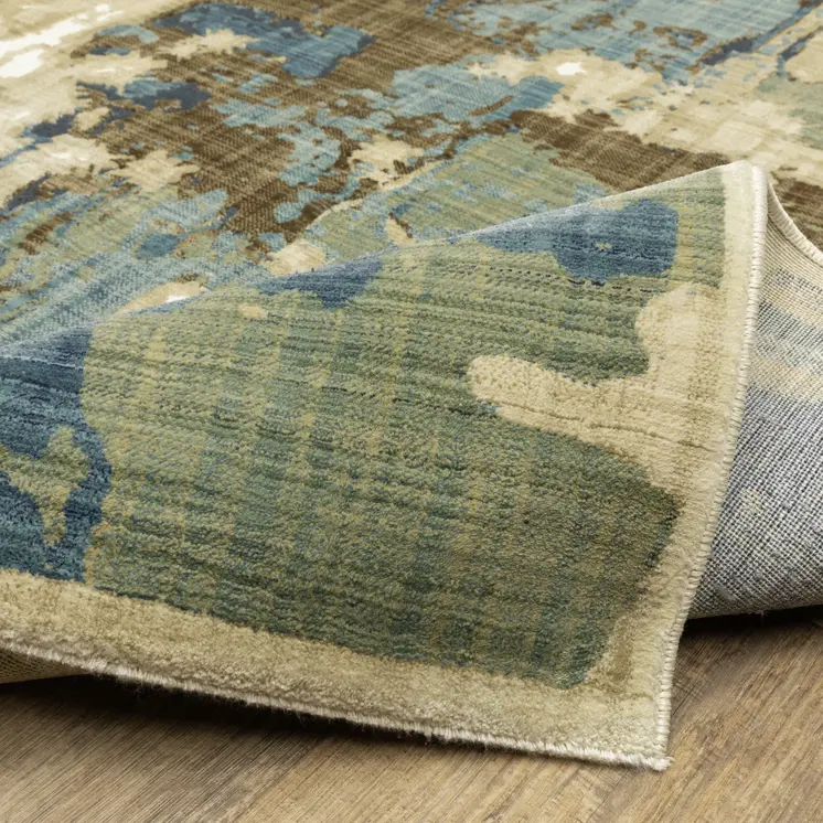 8' Beige Blue And Brown Abstract Runner Rug