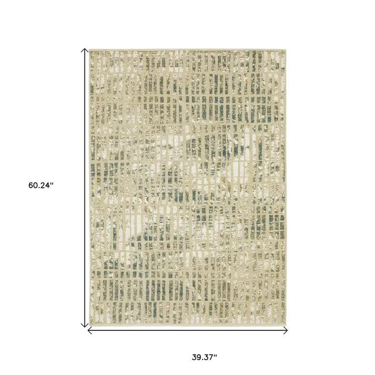 3' X 5' Beige And Blue Geometric Area Rug