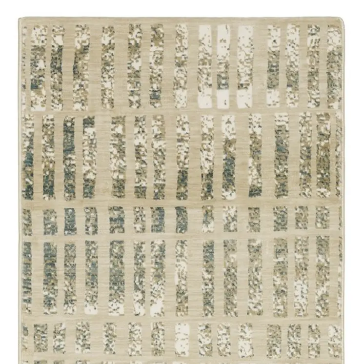 8' Beige And Blue Geometric Runner Rug
