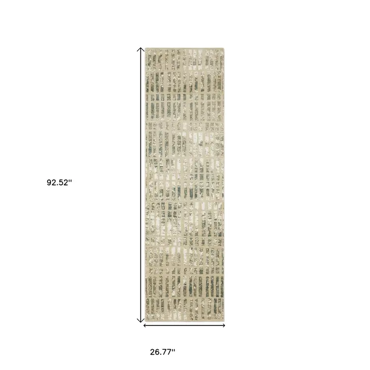 8' Beige And Blue Geometric Runner Rug