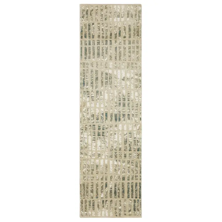 8' Beige And Blue Geometric Runner Rug