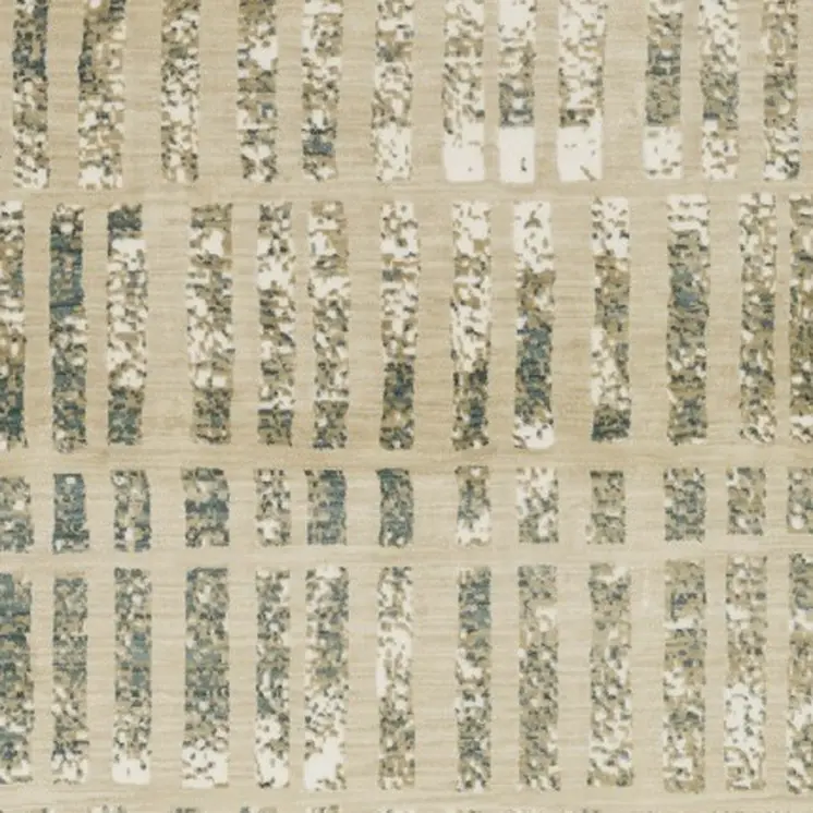8' Beige And Blue Geometric Runner Rug