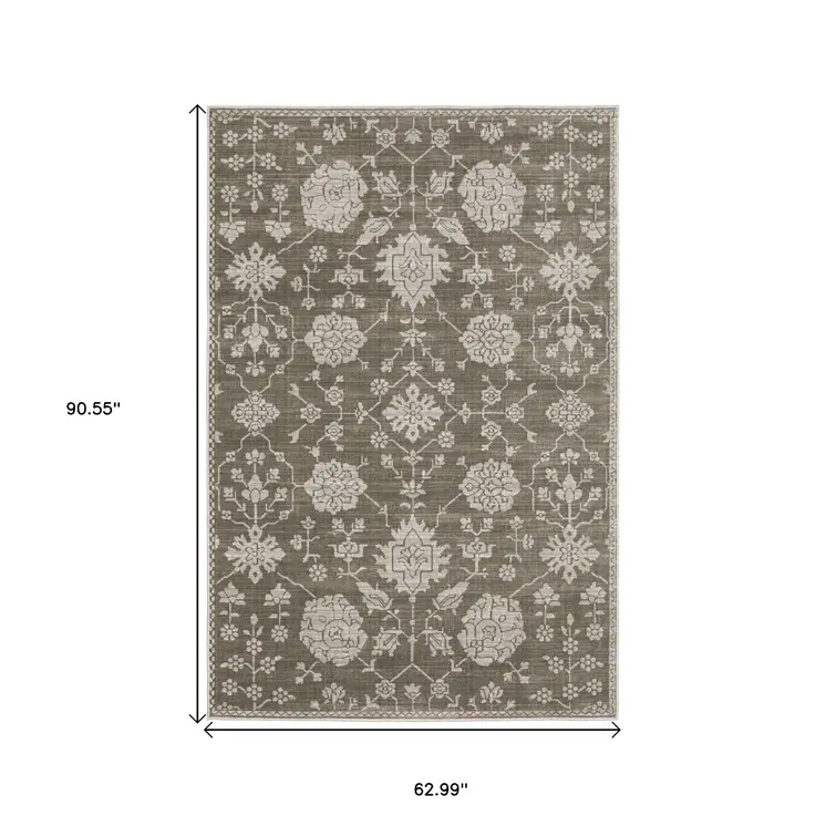 5' X 8' Gray And Light Gray Oriental Area Rug