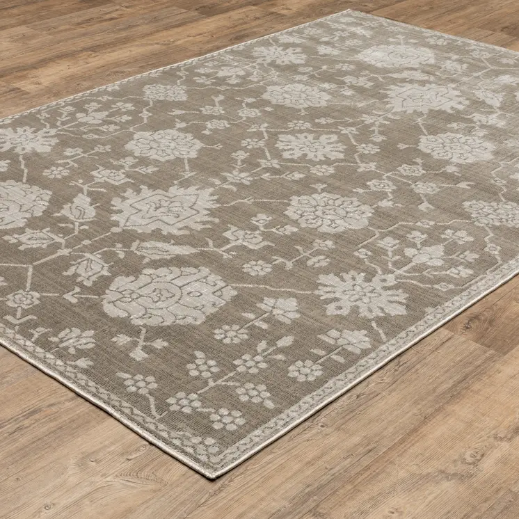 5' X 8' Gray And Light Gray Oriental Area Rug