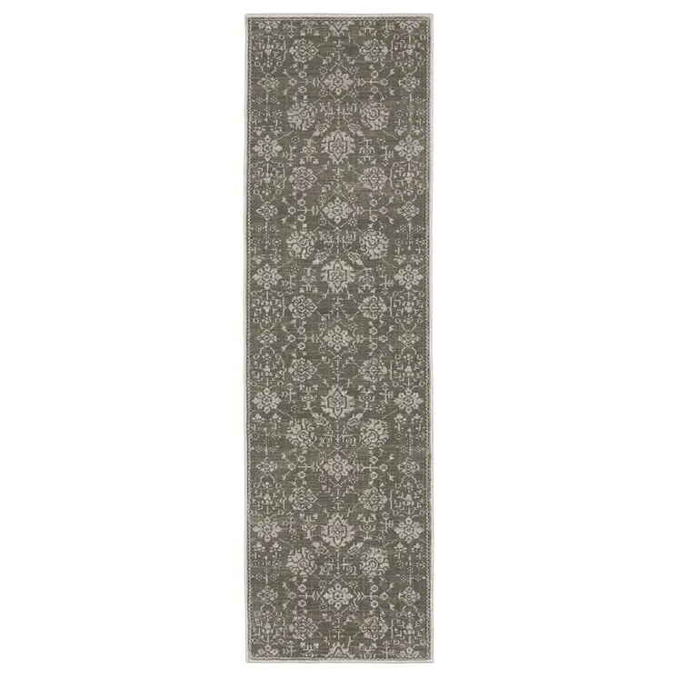 8' Gray And Light Gray Oriental Runner Rug
