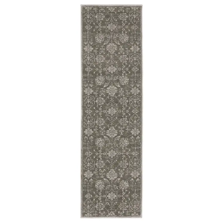 8' Gray And Light Gray Oriental Runner Rug