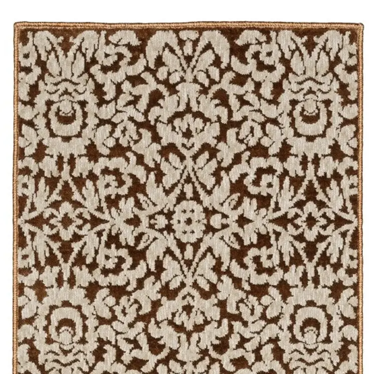 8' Rust And Beige Oriental Runner Rug