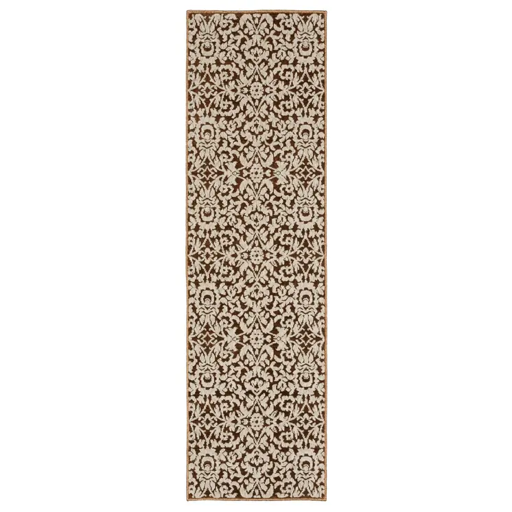 8' Rust And Beige Oriental Runner Rug