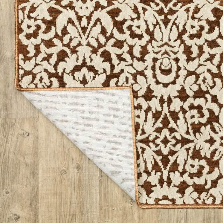 8' Rust And Beige Oriental Runner Rug