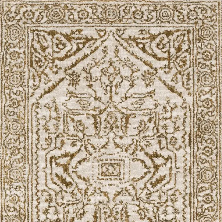 8' Ivory And Gold Oriental Runner Rug