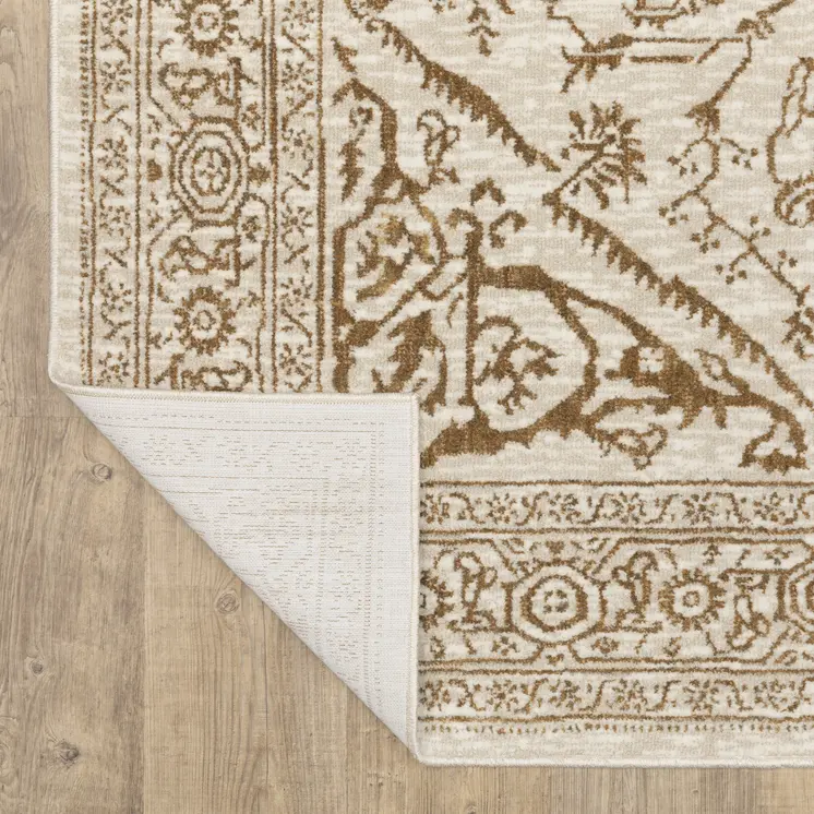 8' Ivory And Gold Oriental Runner Rug